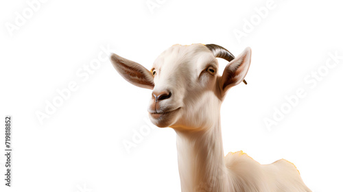 Close up of a white goat, isolated on transparent background