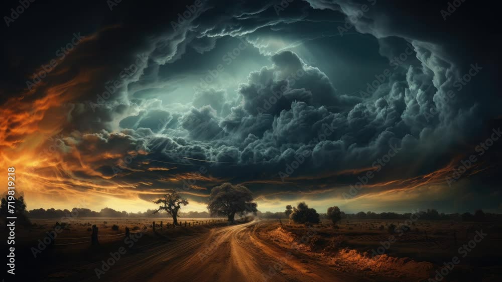 Tempest's Path: Tornado Carves Through Field and Trees in Nature's Drama Tempest's Path: Tornado Carves Through Field and Trees in Nature's Drama