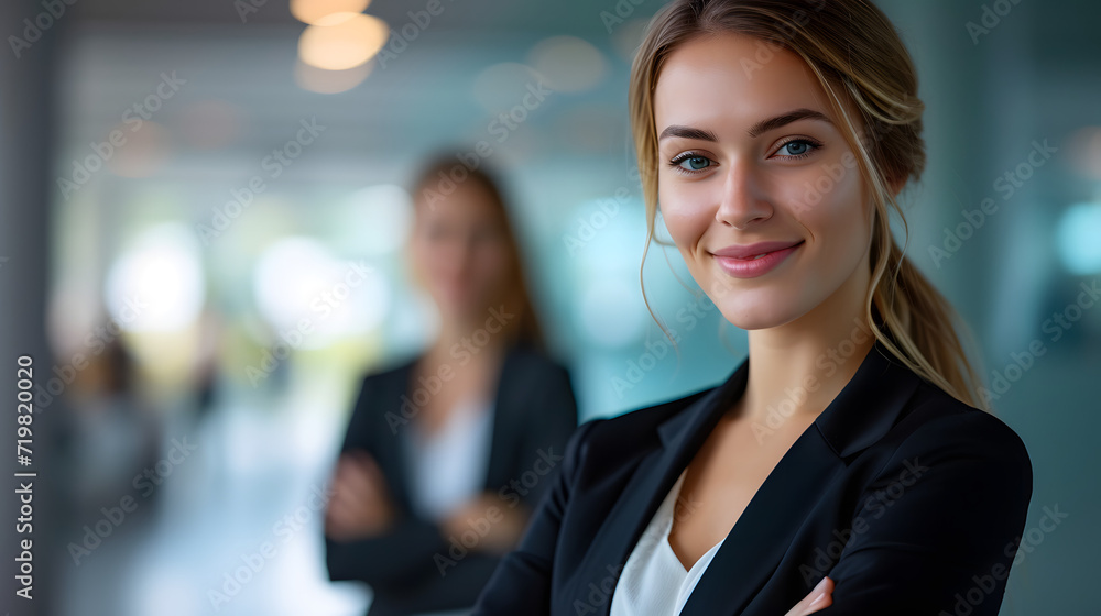 Smiling Woman in Business Suit Poses for the Camera Smiling Woman in Business Suit Poses for the Camera