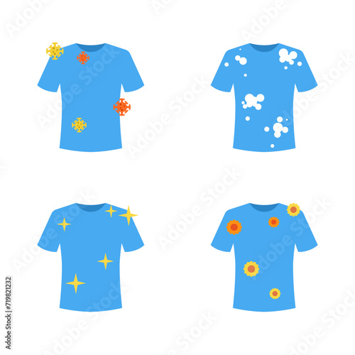 A set of t-shirt vector illustrations. Dirty, foamy, clean and fragrant t-shirts.