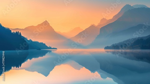 Image of a vibrant sunset over a serene lake  with colorful reflections shimmering on the water