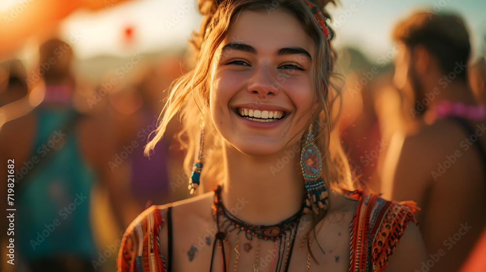 Smiling Woman With People in the Background