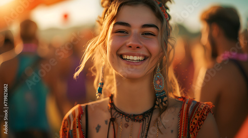 Smiling Woman With People in the Background