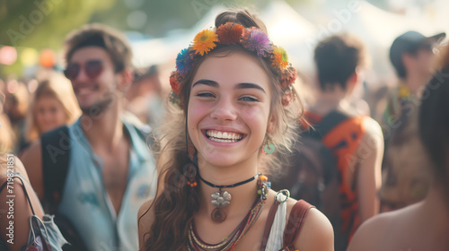 Woman With Flower Crown Smiles at the Camera