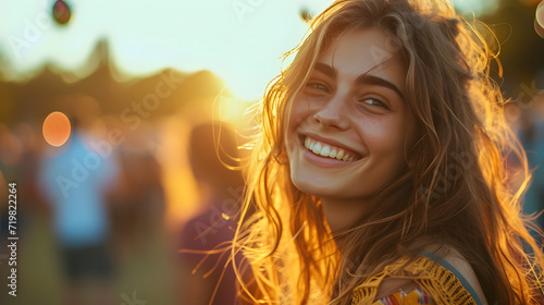 Smiling Woman With Long Hair Facing the Camera