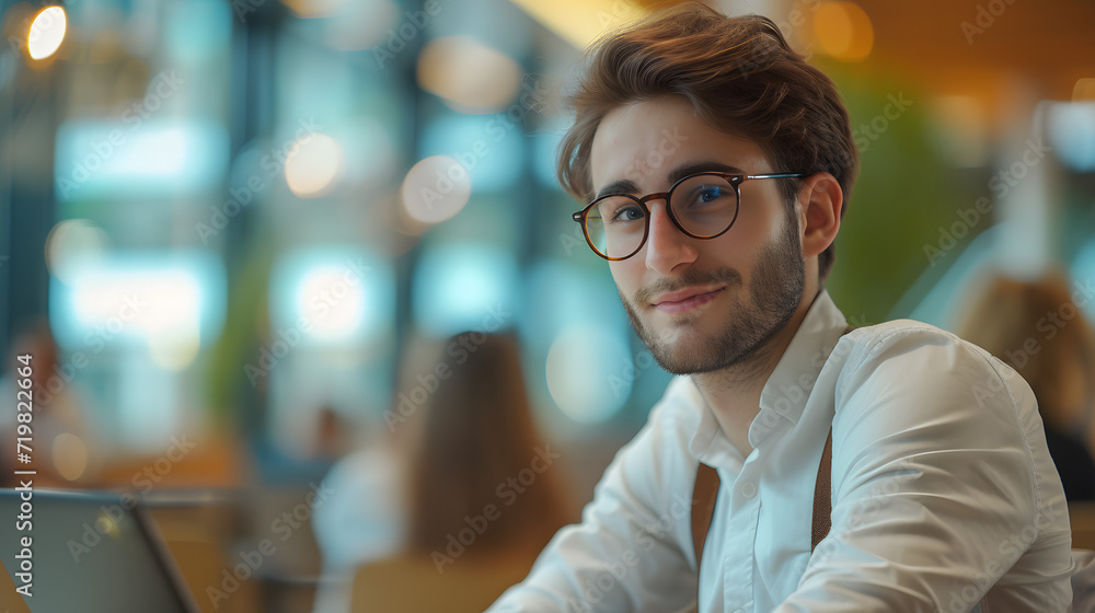 Man With Glasses Sitting in Front of Laptop Working Man With Glasses Sitting in Front of Laptop Working