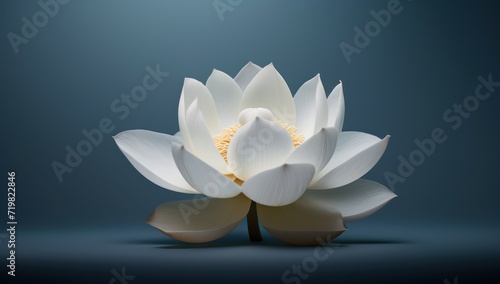 Lotus flower on blue background, meditation, serenity and spirituality concept, illustration of a blooming white Lotus flower