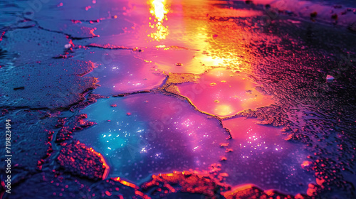 Asphalt in the style of holography overflow of colors and shades that give asphalt a holographic and unusual appeara