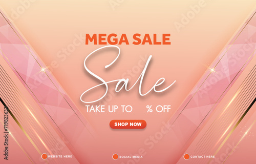 mega sale discount template banner with copy space for product sale with abstract gradient pink background design