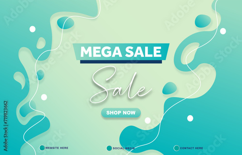 mega sale template banner with copy space for product sale with abstract gradient green and blue background design