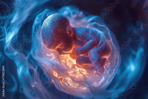 Little human baby inside mother womb. Small embryo in uterus