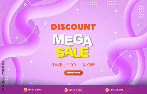 discount mega sale template banner with copy space for product sale with abstract gradient purple and white background design