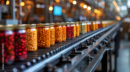 At the distribution center, foods in cans are transported through the conveyor tape, reflecting the concept of the transportation sys