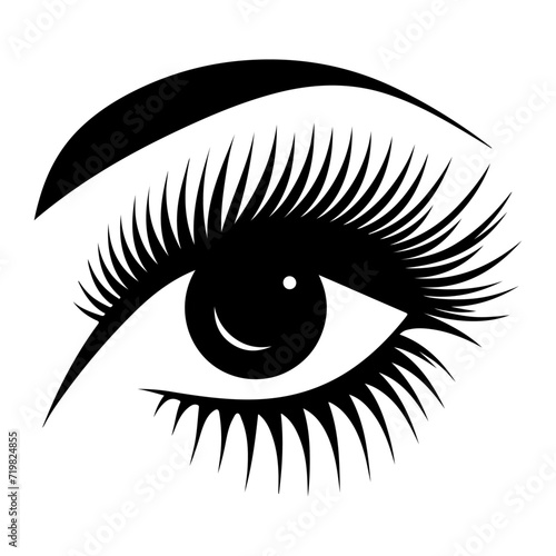 Beautiful woman eye with long lashes vector icon, clipart, symbol, black color silhouette