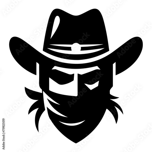 Cowboy Bandit head vector icon, clipart, silhouette, black color, white background