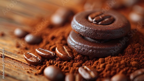 Coffee grain in cocoa Texture with a delicate coating of cocoa, which applies coffee grain, a sweet and fragrant lo