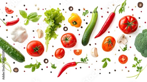 Vegetables flying isolated on a white background.