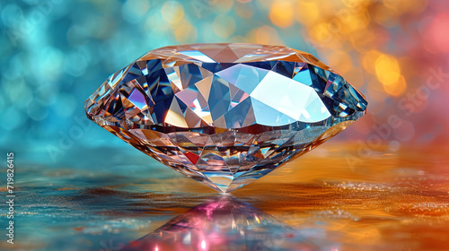 Diamond with a reflection of photon rays shine and light reflected from the surface of the diamond create the effect of photon ra