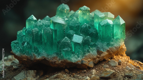 Emerald with relief crystals relief elements that create crystalline forms on the surface of the emer