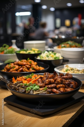 Team-building activity where colleagues from different backgrounds unite over a food-themed challenge during their break, Generative AI © Shooting Star Std