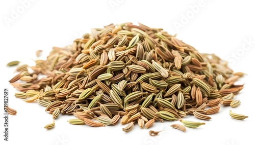 Pile of fennel seeds on white background