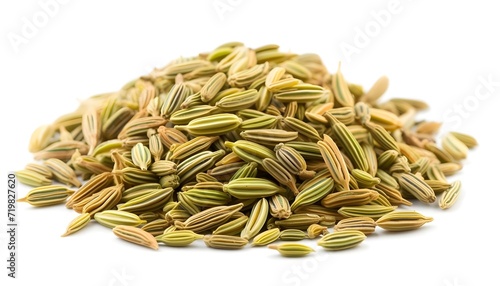 Pile of fennel seeds on white background