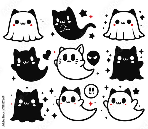 Cat ghost - cartoon cat ghost, cute cat ghost - vector illustration