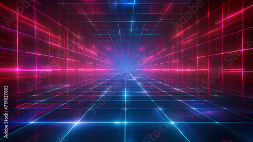 Futuristic Design Abstract Backdrop with Hi-Tech Cyan and Red Grids Background