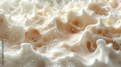 Foam with an abstract pattern unusual forms and patterns created on the surface of the f