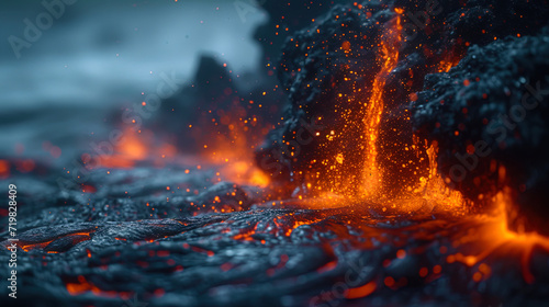 Frozen spray of lava with a crystalline structure and a bright brillianc