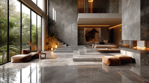 Gray concrete with a glossy surface creating the effect of modernity and pur photo