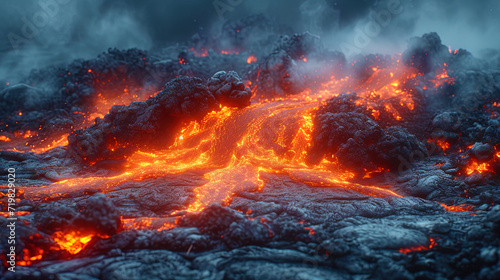 Hot flows of lava, creating bright spots and contrasts in their pat