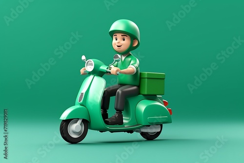 Delivery Scooter Courier Service, Represented Against a Green Background, Generative AI