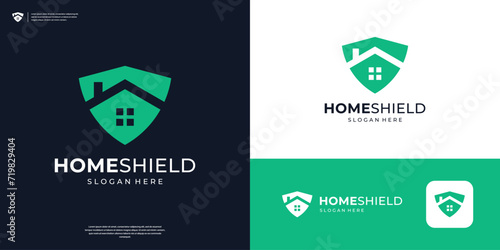 Geometric home shield logo design template