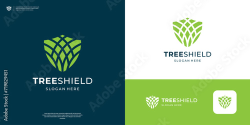 Abstract agricultural logo design template. Shield logo with plant in negative space.