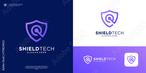 Creative shield with letter Q logo design. Security tech logo template.