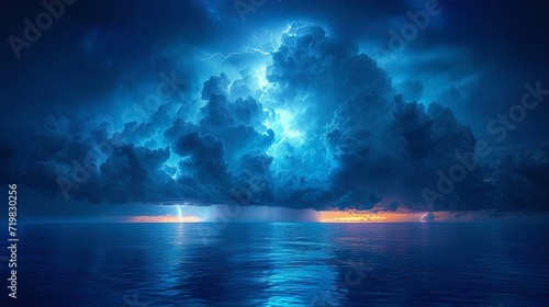 Lightning in the dark ocean arrows of light piercing night waters create a mysterious and mysterious impress