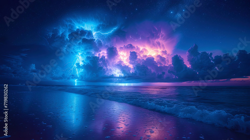 Lightning in the dark ocean arrows of light piercing night waters create a mysterious and mysterious impressio