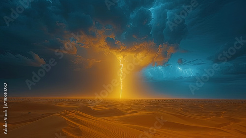 Lightning in the desert arrows of light piercing sand dunes, create the impression of mystery and imme