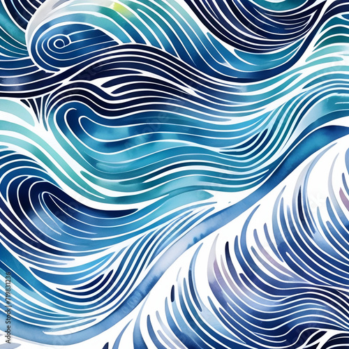 abstract watercolor blue waves pattern, generative ai
