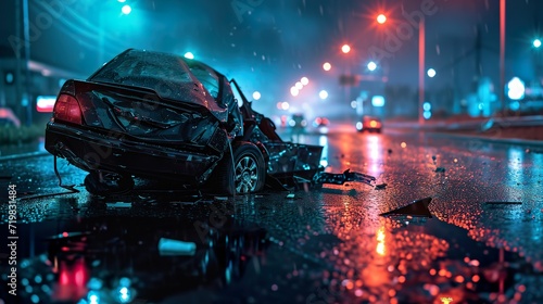 Nighttime Danger, Car Crash Accident on the Road photo