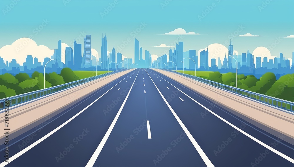 Empty One-Lane Speed Highway Vector Illustration