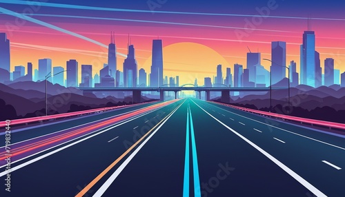 Fényképezés Stunning Vector Art of Modern Freeway and Overpass