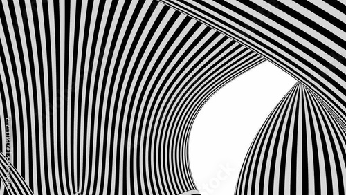 
Flying through multiple walls located at different angles. Abstract background with black and white stripes . photo