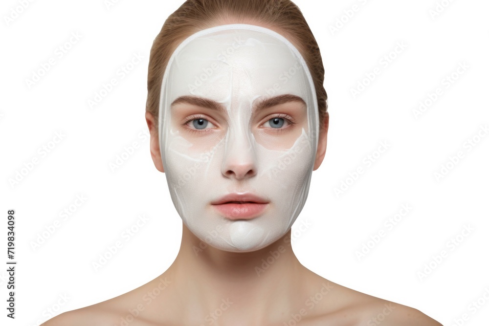 A woman with a white mask on her face. Generative AI. A woman with a white mask on her face. Generative AI.