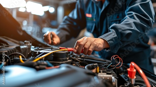 Professional Auto Service, Technician Hands at Work on Electrical System