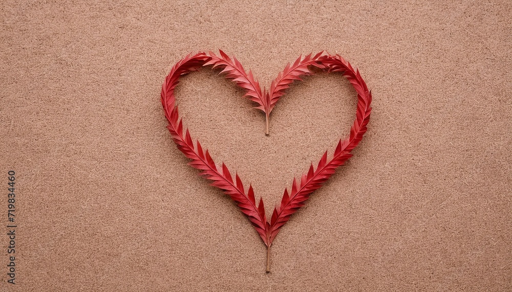 Fototapeta premium Minimal Light Red Heart Design Using Dry Leaves