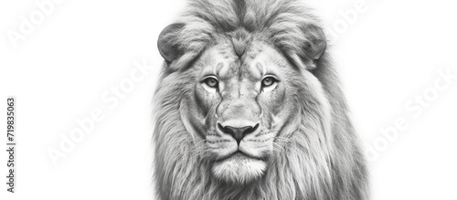 Lion. Sketchy  graphical  black and white portrait of a lion s head on a white background.
