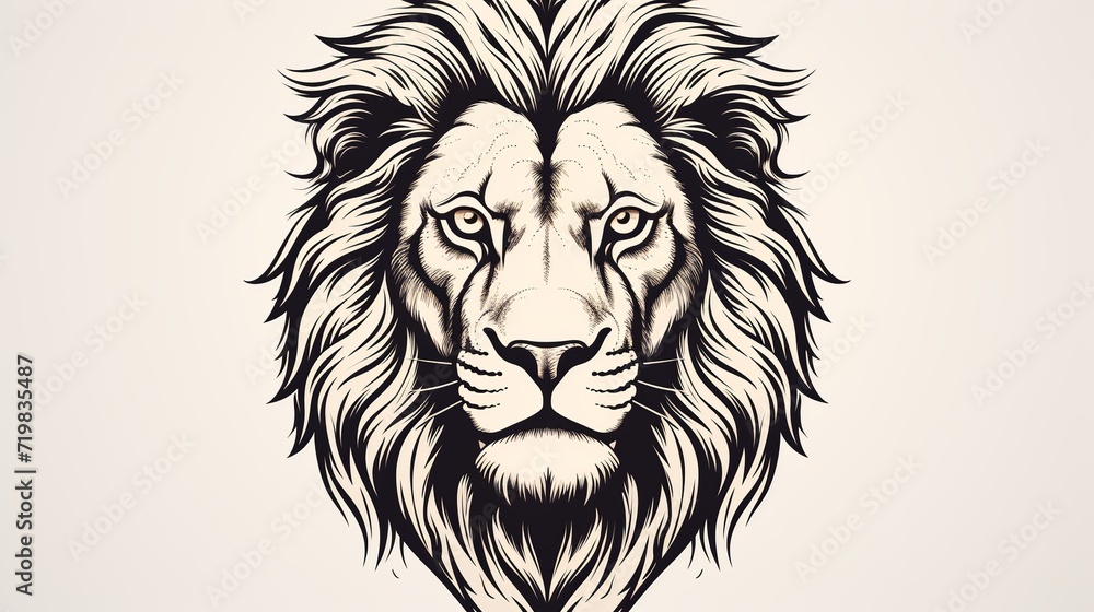 Lion. Sketchy, graphical, black and white portrait of a lion's head on a white background.