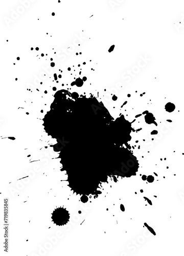 black ink dropped splash splatter on white background